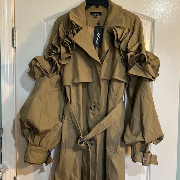 🔥RARE🔥NWT🏷️✨ATHINA RUFFLE SHOULDER PUFF SLEEVE LONG TRENCH COAT🤩SZ M & 1X‼️ - Picture 5 of 6